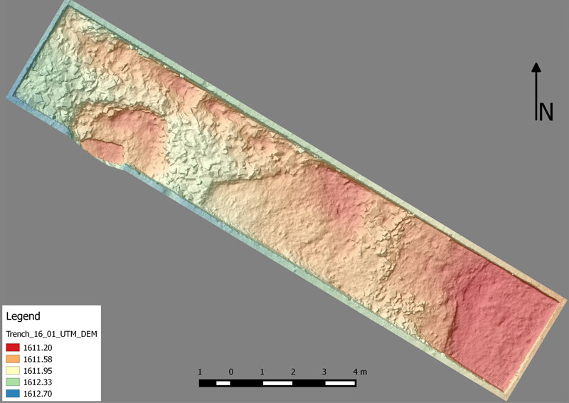 Elevation survey with colour grading of an excavation trench near Persepolis